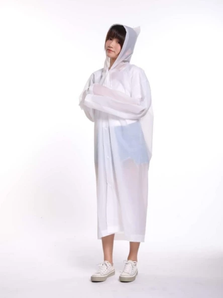 Eva Trend Unisex Siyah Yağmurlık  Beyaz Standart - 5