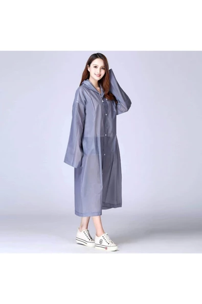 Eva Trend Unisex Siyah Yağmurlık Gri Standart - 4