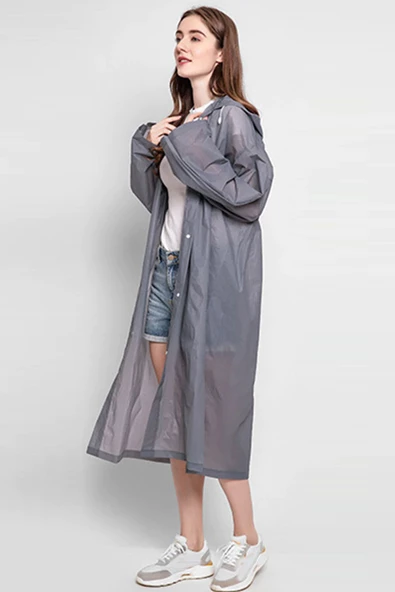 Eva Trend Unisex Siyah Yağmurlık Gri Standart