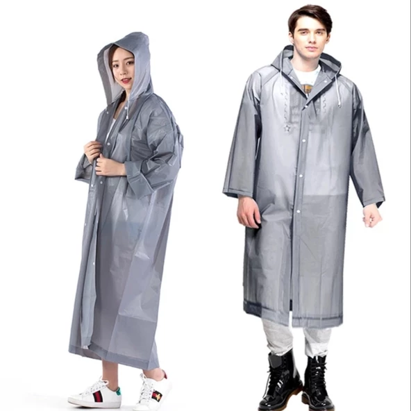 Eva Trend Unisex Siyah Yağmurlık  Gri Standart - 3
