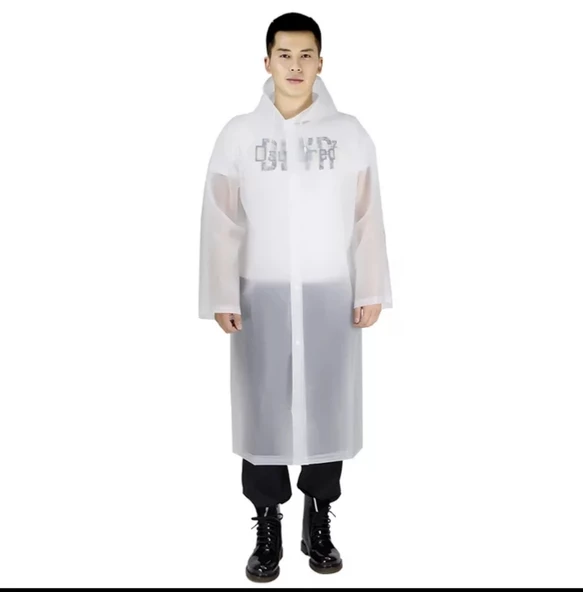 Eva Trend Unisex Siyah Yağmurlık  Beyaz Standart - 3