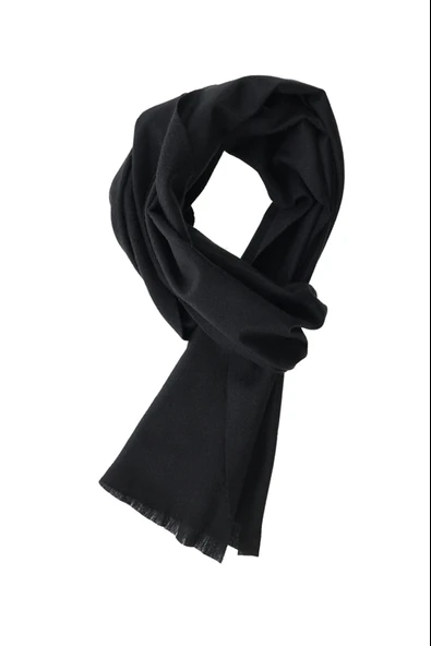 Erkek Düz Siyah Yün Atkı Siyah Tek Ebat - 3