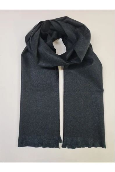 Erkek Düz Siyah Yün Atkı Siyah Tek Ebat - 5