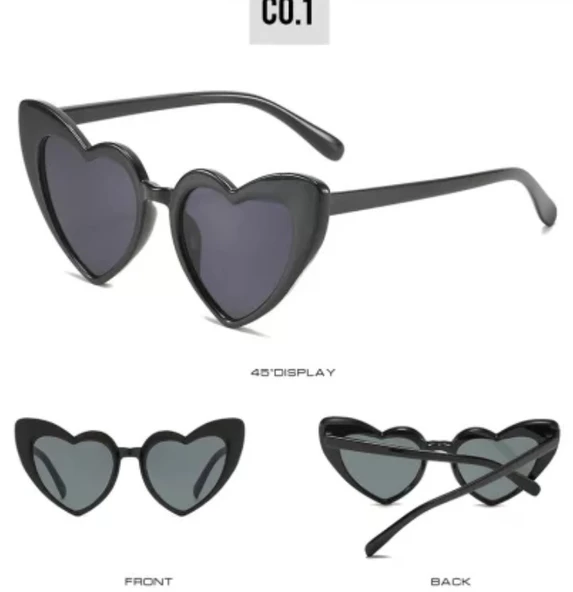 Kalp Çerçeve Güneş Gözlüğü Cat Eye Kalp Gözlük Siyah Tek Ebat - 5