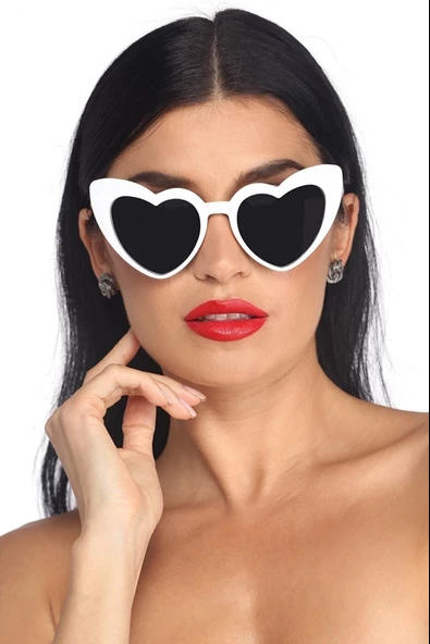 Kalp Çerçeve Güneş Gözlüğü Cat Eye Kalp Gözlük Beyaz Tek Ebat
