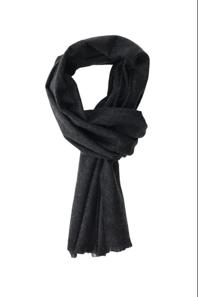 Erkek Düz Siyah Yün Atkı Siyah Tek Ebat - 4