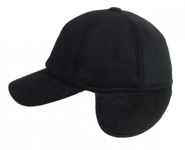 Kışlık Kaşe Kep Beyzbol Şapka Kaşe Şapka Siyah Kulaklı Tek Ebat - 2