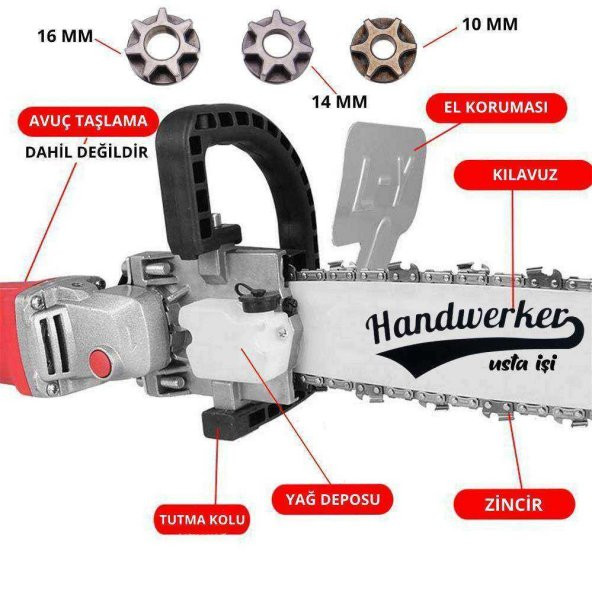 Handwerker Yağ Depolu Avuç Taşlama Zincirli Testere Aparatı 35 cm