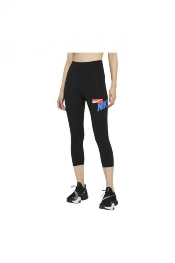 Nike One Cropped Graphic Leggings Kadın Tayt - Siyah Cz9202-011