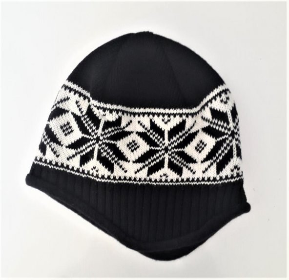 İçi Polarlı Kulaklı Beyaz Kar Tanesi Desenli Kulaklı Bere - 2