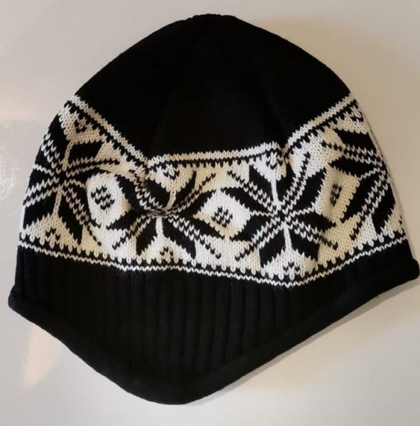 İçi Polarlı Kulaklı Beyaz Kar Tanesi Desenli Kulaklı Bere - 4