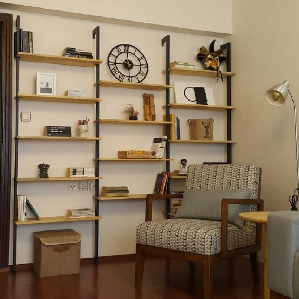 Ahşap Dekoratif Tasarım Duvara Monte 3 Bölmeli Aksesuar Rafı Kitaplık Kütüphane