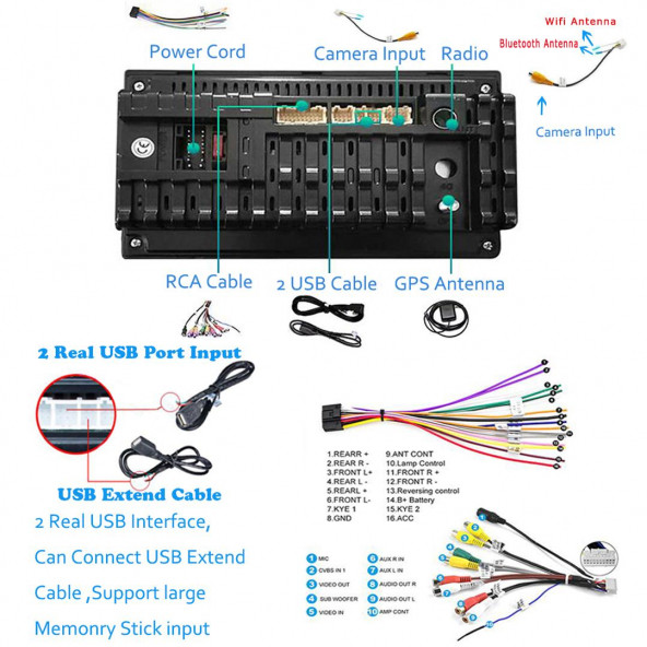 9 inç Universal Android 13 / 2-32 GB / Gerçek 2gb.ram 2Din Double Ekran Oto Multimedya arkası ince Kasa - 5