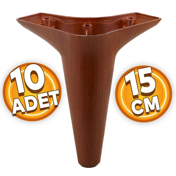 Aspen Lüks Mobilya Kanepe Sehpa TV Ünitesi Koltuk Ayağı 15 cm Kahverengi Ahşap Desenli Baza Ayak (10 ADET)