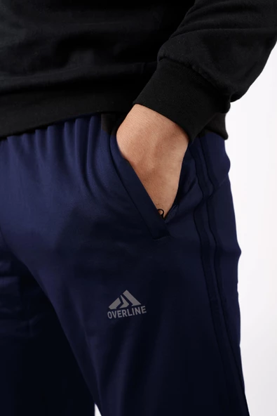 Erkek Lacivert Düz Paça Dalgıç Scuba Kumaş Fermuarlı Cep Eşofman Altı 22EESAH406 - 3