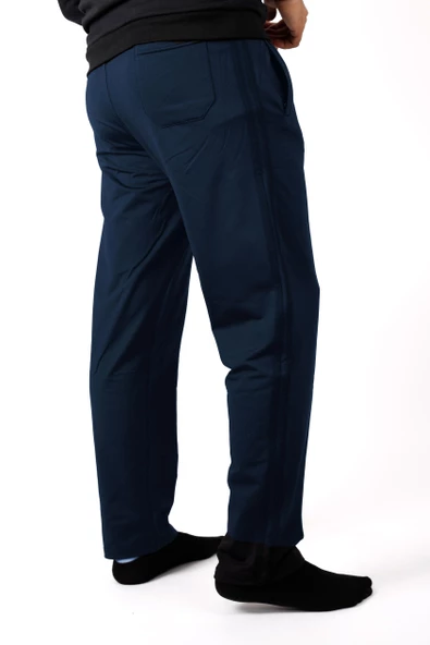 Erkek Lacivert Düz Paça Dalgıç Scuba Kumaş Fermuarlı Cep Eşofman Altı 22EESAH406 - 5