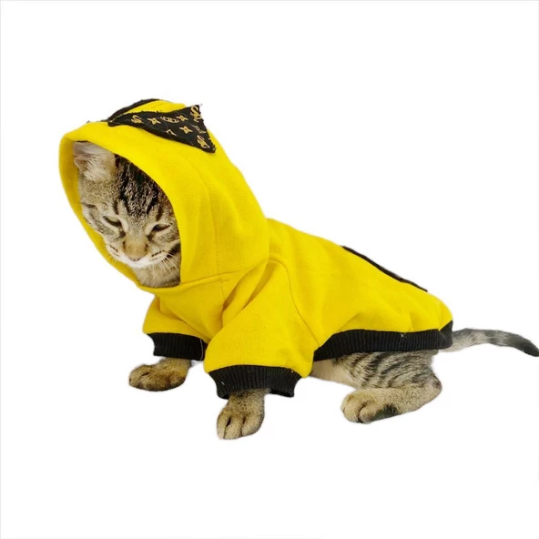 Yellow Lux Sweatshirt Kapşonlu Kedi Kıyafeti Kedi Sweatshirt - 3