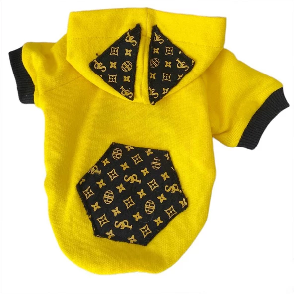 Yellow Lux Sweatshirt Kapşonlu Kedi Kıyafeti Kedi Sweatshirt - 4