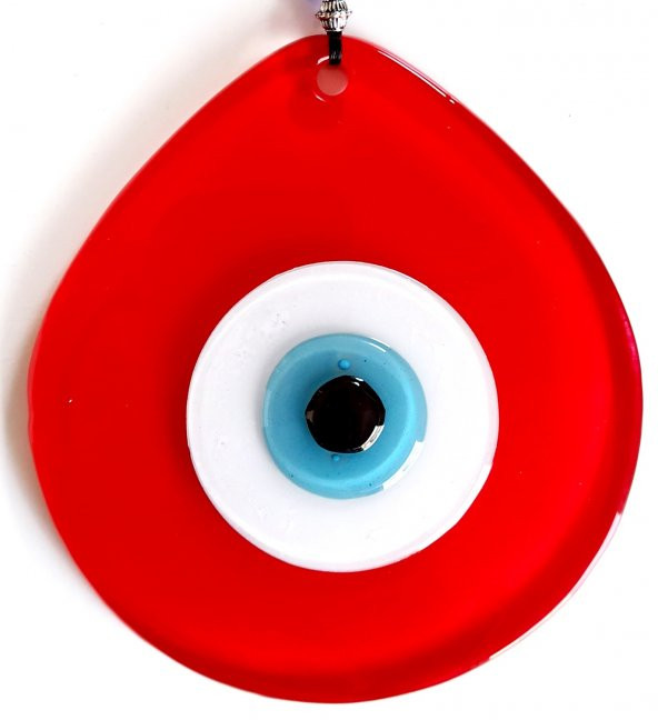 Kırmızı Renk Damla Model Nazar Boncuklu El Yapımı Duvar Süsü - Resim 3