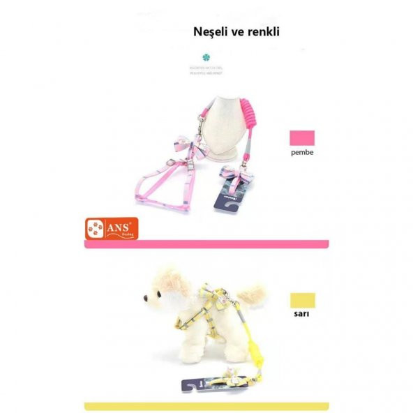 ANS 2239 Karışık Renk Papyonlu  Gezdirmeli 1-7Kg Köpek Göğüs Tasması 0,1mm - 2