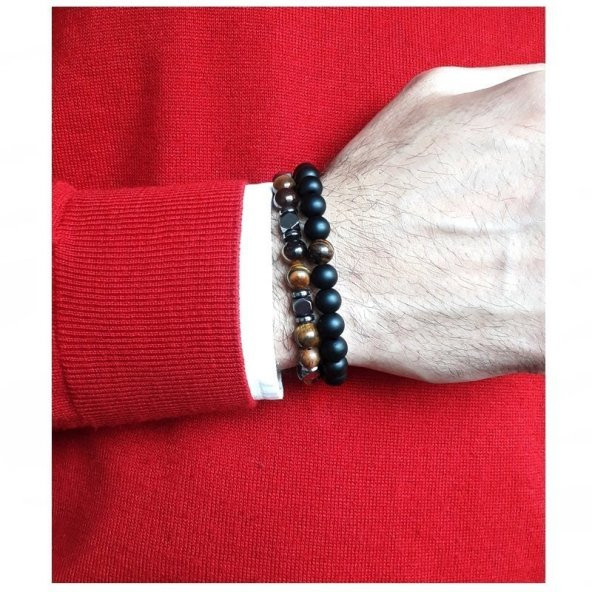 Kaplangözü - Hematit - Oniks Erkek Doğal Taş Bileklik - 3