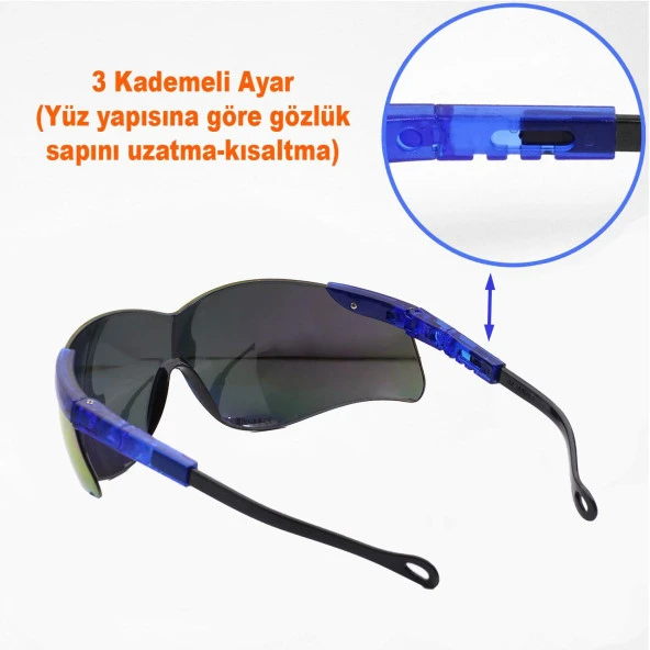 S800 İş Güvenlik Gözlüğü 4 Hareketli Kulak Ayarlı Koruyucu Gözlük Gökkuşağı - 4