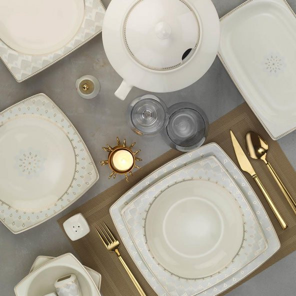 Kütahya Porselen Bone Mare 62 Parça 11432 Desenli Yemek Takımı