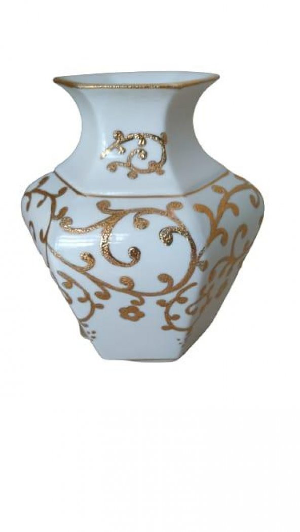 Kütahya Porselen Köşeli Vazo 15 cm Dekor No:3678 B.Altın