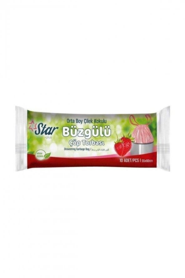 Star Plus Büzgülü Orta Boy Çilek Kokulu Çöp Poşeti 55x60 10lu - 1