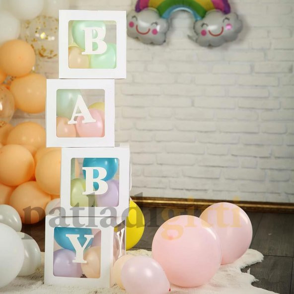 33 Parça Baby Yazılı Şeffaf Beyaz Kutu ve Balon Seti