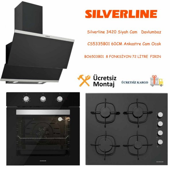 Silverline Siyah Cam Ankastre Set 3420 - CS5335B01 - BO6503B01