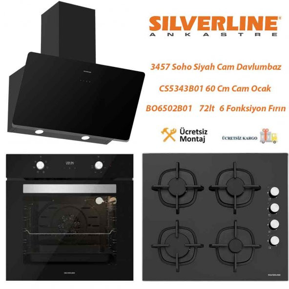 Silverline Siyah Cam Ankastre Set BO6502B02 - CS5343B01- 3457