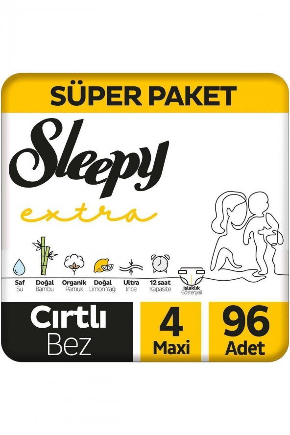 Sleepy Extra Günlük Aktivite Süper Paket Bebek Bezi 4 Numara Maxi 96 Adet