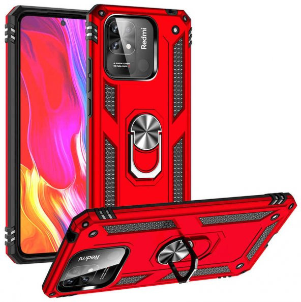 Xiaomi Redmi 10C Kılıf Yüzüklü Standlı Tank Zırh Silikon - 2