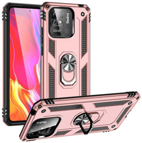 Xiaomi Redmi 10C Kılıf Yüzüklü Standlı Tank Zırh Silikon - 4