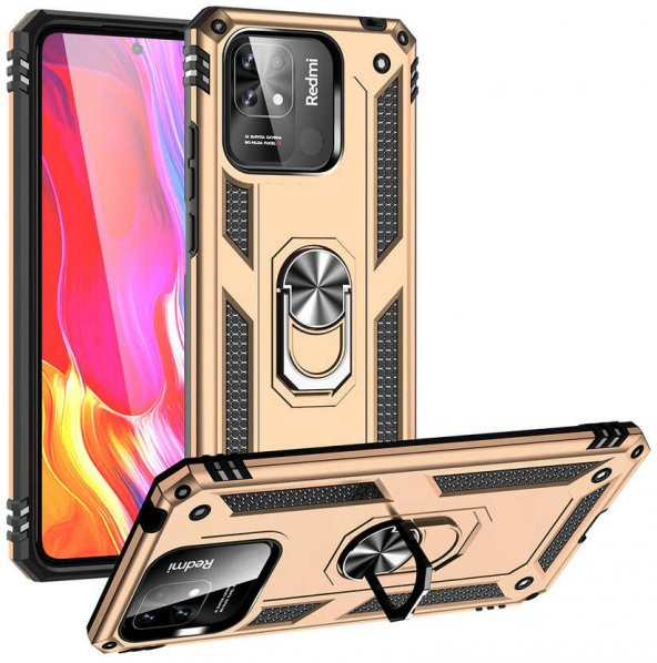 Xiaomi Redmi 10C Kılıf Yüzüklü Standlı Tank Zırh Silikon - 6