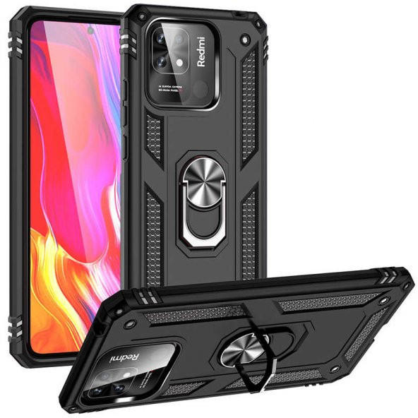 Xiaomi Poco C40 Kılıf Yüzüklü Standlı Tank Zırh Silikon - 5