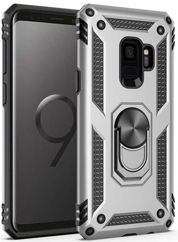 Samsung Galaxy S9 Kılıf Yüzüklü Standlı Tank Zırh Silikon