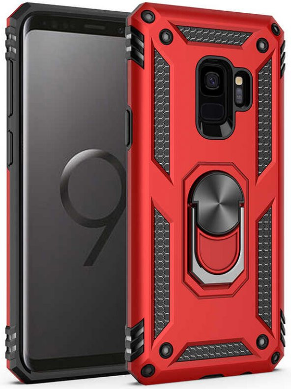 Samsung Galaxy S9 Kılıf Yüzüklü Standlı Tank Zırh Silikon - 2
