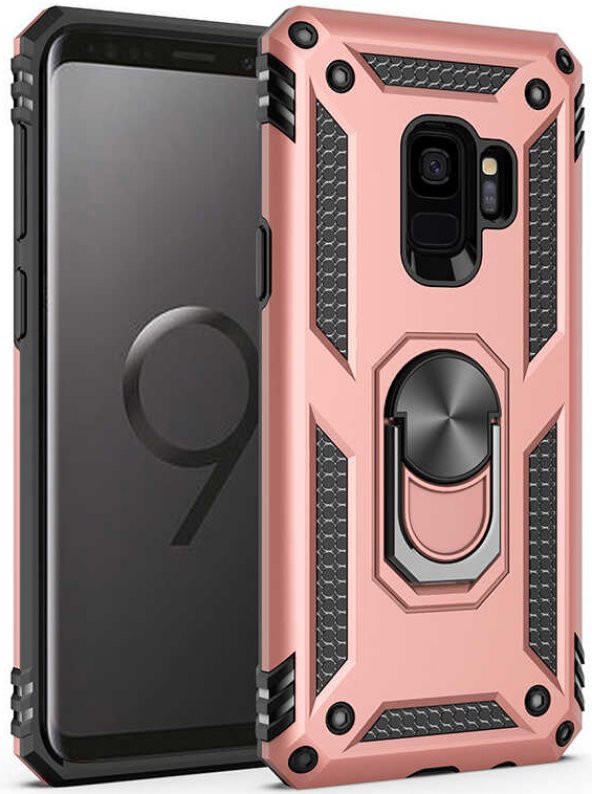 Samsung Galaxy S9 Kılıf Yüzüklü Standlı Tank Zırh Silikon - 4