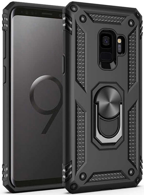 Samsung Galaxy S9 Kılıf Yüzüklü Standlı Tank Zırh Silikon - 5