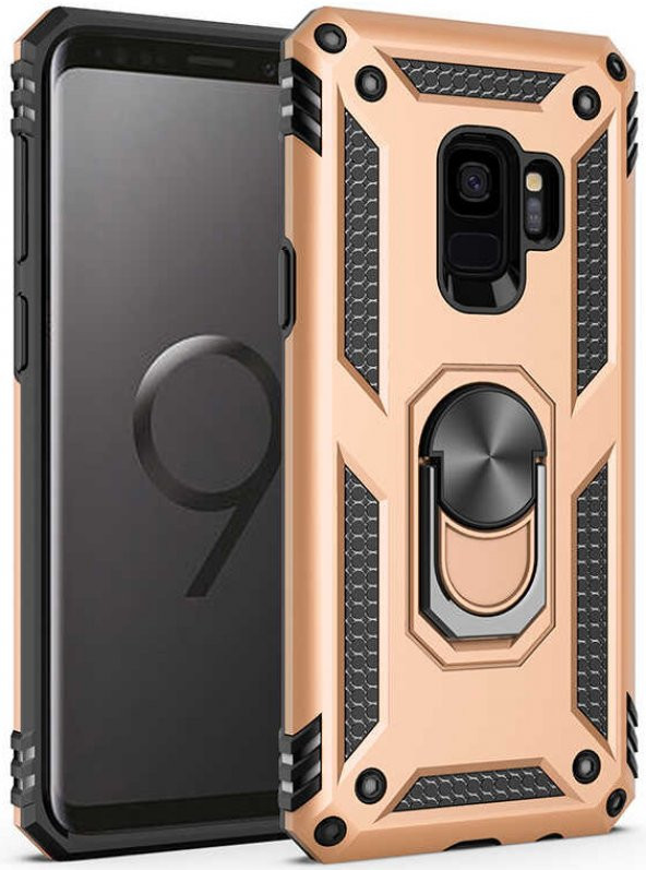 Samsung Galaxy S9 Kılıf Yüzüklü Standlı Tank Zırh Silikon - 6