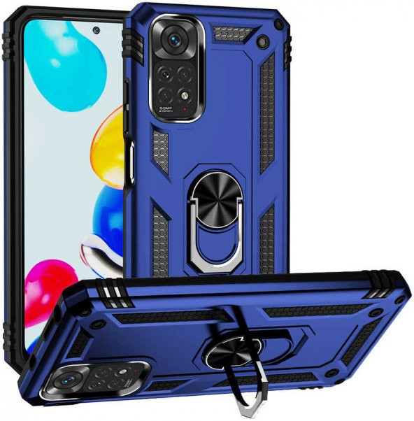 Xiaomi Redmi Note 11S Global Kılıf Yüzüklü Standlı Tank Zırh Silikon - 3