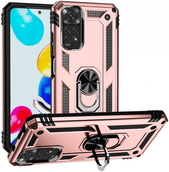 Xiaomi Redmi Note 11S Global Kılıf Yüzüklü Standlı Tank Zırh Silikon - 4
