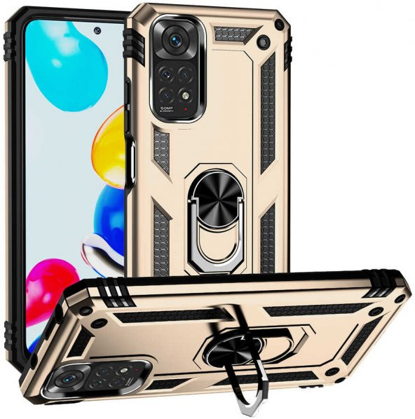 Xiaomi Redmi Note 11S Global Kılıf Yüzüklü Standlı Tank Zırh Silikon - 6