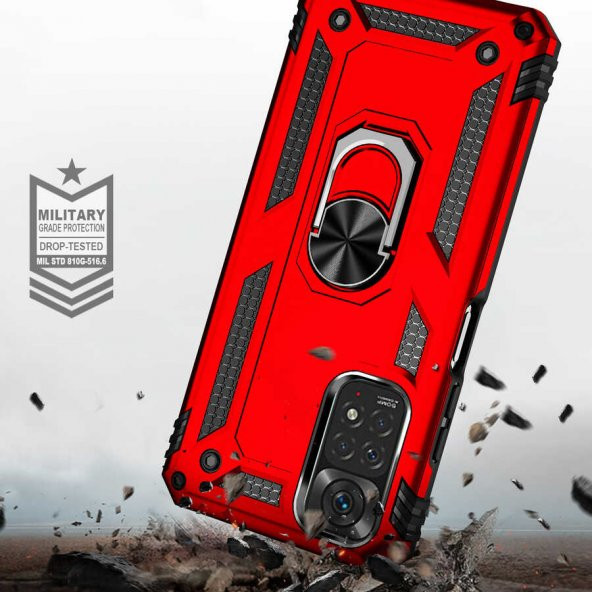 Xiaomi Redmi Note 11S Global Kılıf Yüzüklü Standlı Tank Zırh Silikon - 9