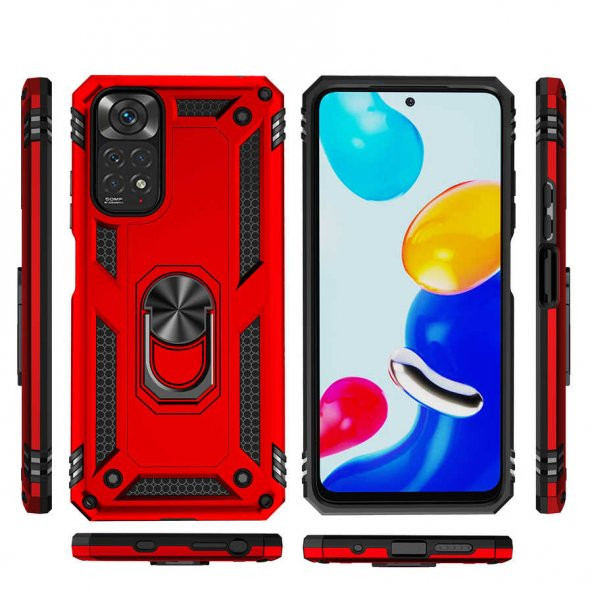 Xiaomi Redmi Note 11S Global Kılıf Yüzüklü Standlı Tank Zırh Silikon - 11