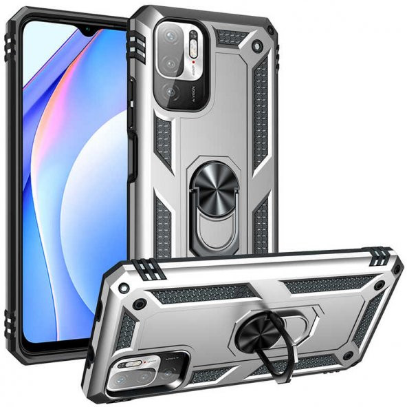 Xiaomi Redmi Note 10 5G Kılıf Yüzüklü Standlı Tank Zırh Silikon
