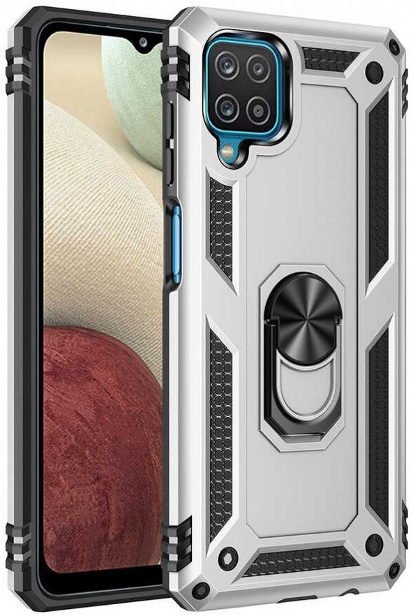 Samsung Galaxy M32 Kılıf Yüzüklü Standlı Tank Zırh Silikon