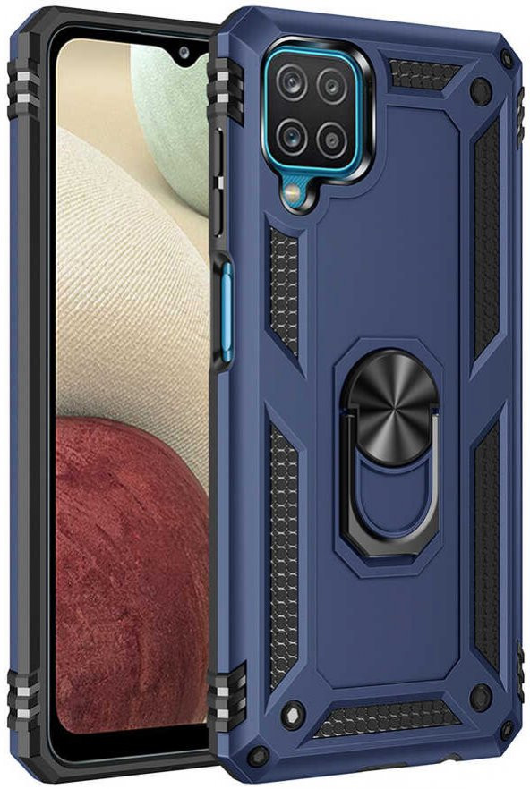 Samsung Galaxy M32 Kılıf Yüzüklü Standlı Tank Zırh Silikon - 3